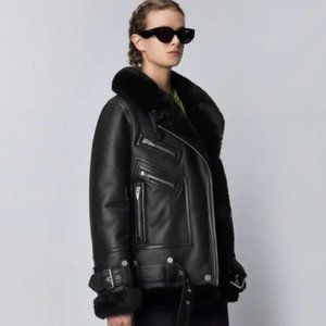 The Arrivals Moya III Oversized Leather & Shearling Moto Jacket XXS